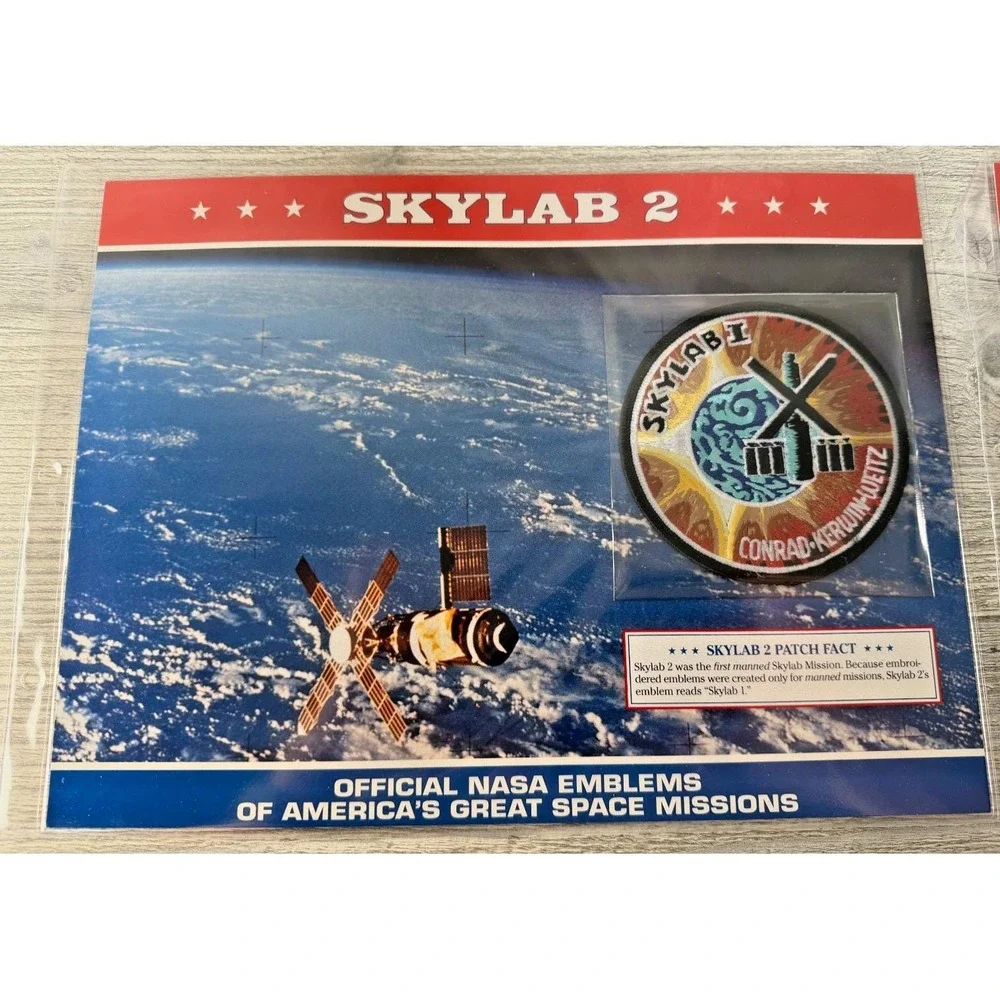 3 Vtg Official NASA Emblem Patch SKYLAB 2, 3 & 4 With Mission Data Card Facts